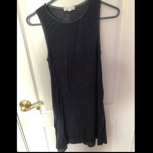 Dark blue flowy midi dress.